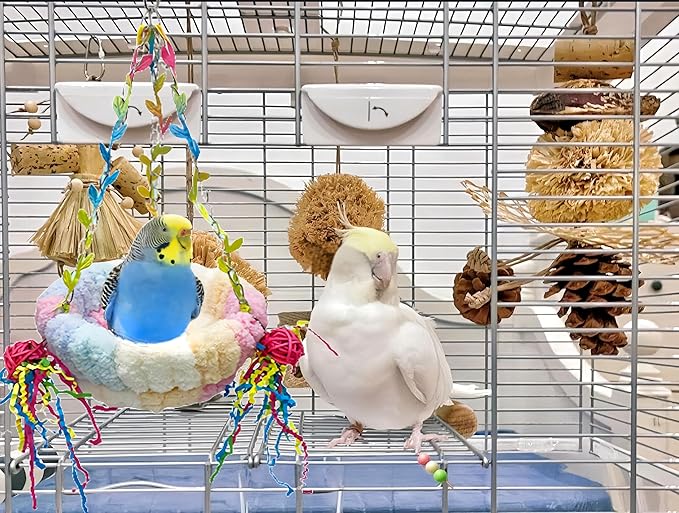 Bird Nest for Cage Bird Breeding Bed Cockatiel Snuggle Nest Parakeet Swing Bed Bird Hanging Hammock Parrot Sleeping Hut for Conure, Budgie, Lovebird, Finch, Small Pets-Pink, Large Size