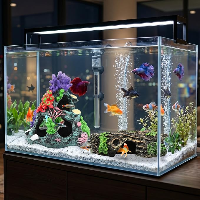 MyLifeUNIT Fish Tank Decor, 2 Pack Artificial Aquarium Coral Reef Rock Decorations for Betta, Goldfish to Breed, Play, Hide and Rest (Coral Reef Mountain+Hollow Tree Trunk)