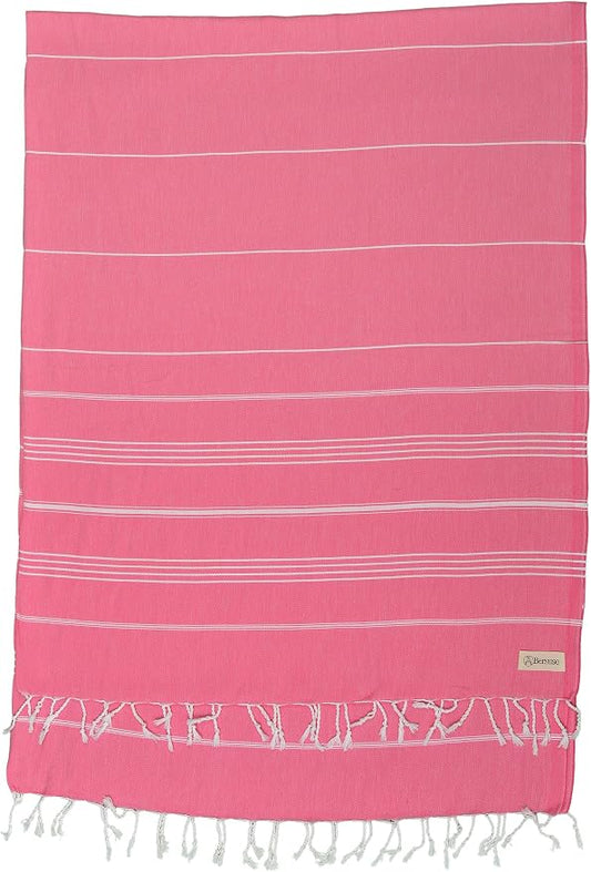 Bersuse Towels Anatolia XL Beach Blanket Throw Blanket Turkish Towel 100% Cotton Extra-Large Quick-Dry Lightweight Premium Peshtemal Towel - 61x82 Inches, Pink (Set of 6)