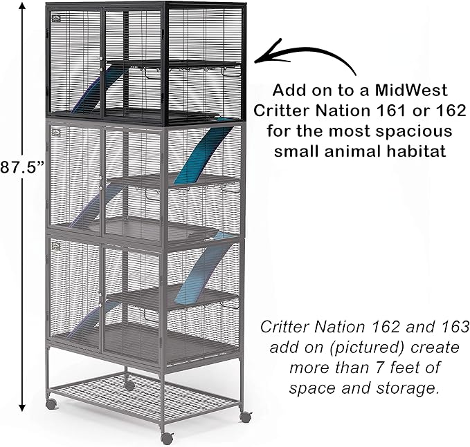Critter Nation by MidWest Homes for Pets Add-On Unit, Small Animal Cage Extension for Rats, Chinchillas, Ferrets and Sugar Gliders, with Full-Width Doors, Ramps, Resting Shelf and Removable Base Pan