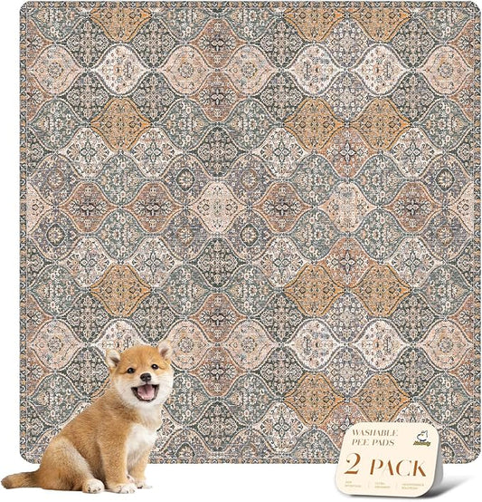 nunubaby Washable Pee Pads for Dogs, Stylish, Non-Slip and Leak-Proof Pee Pads. Reusable Potty Pads for Dogs for Crates and Floors.(Brown/Multi,48" x48" )