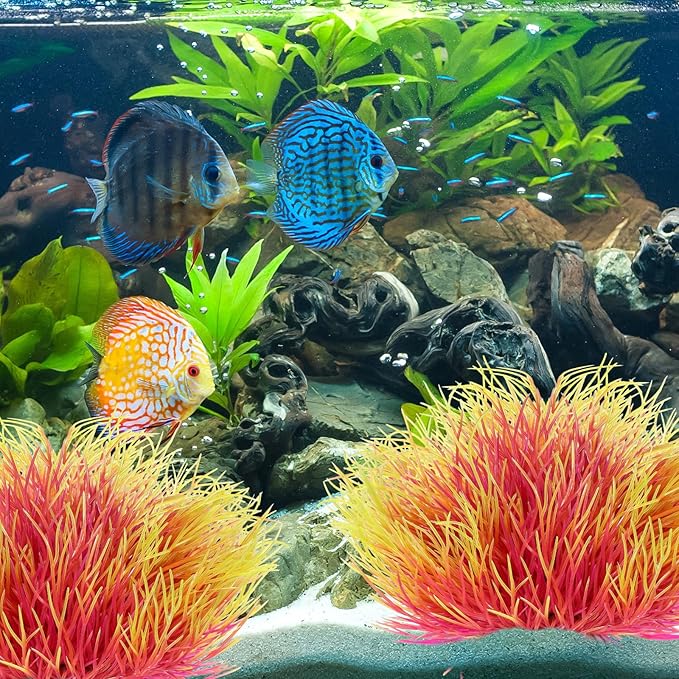 2pcs Aquarium Plants Decorations Artificial Fish Tank Plants Plastic Fish Tank Accessories Green Natural Style Aquarium Plant (Pale Yellow)