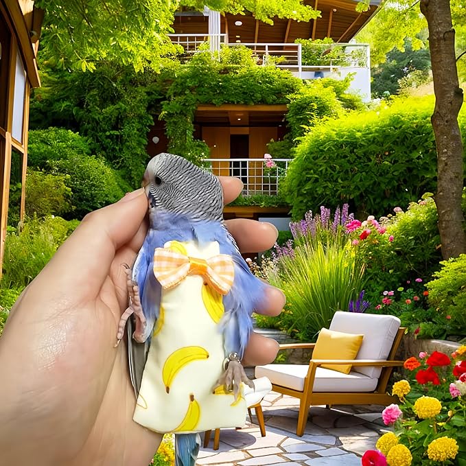2 Pcs Bird Diapers Bird Harness Flight Suits Diapers with 80 Inch Flying Leash Reusable Parrot Nappy with Waterproof Inner Layer for Cockatiel Budgie Conure Parakeet Lovebird-Kiwi&Banana