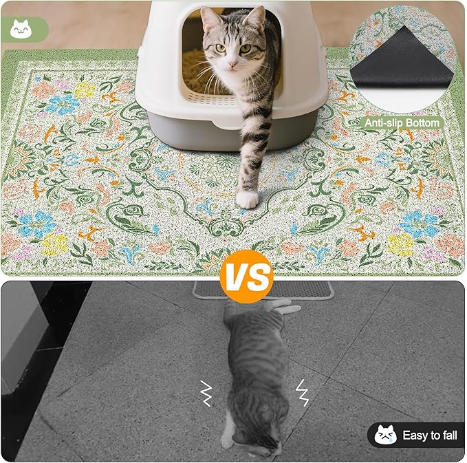 Glittme Cat Litter Mat with Non-Slip Bottom Litter Box Mat 24"X15" Litter Trapping Mat Easy to Clean Washable Cat Food Mat for Kitty,S