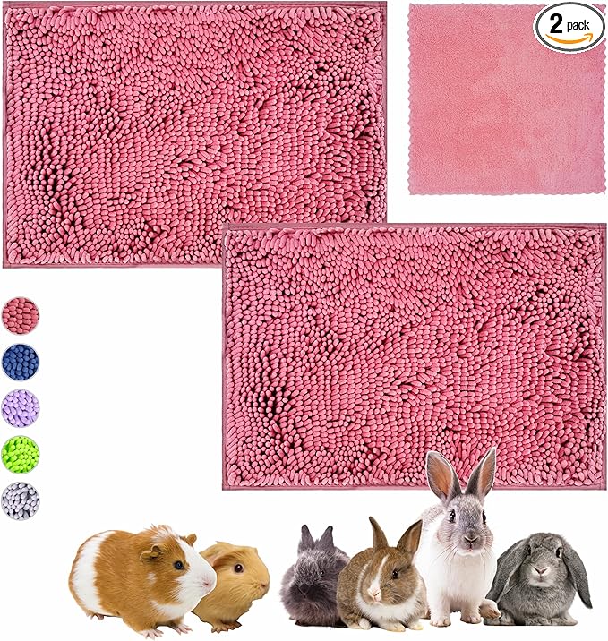 Guinea Pig Cage Liner Bedding 2 PCS, Washable Guinea Pig Bed Mat, Extra Absorbent Rabbit Pee Pad Reusable, Non-Slip Fleece Blanket for Bunny and Small Animal Cage Accessories (Pink, 24"x16")