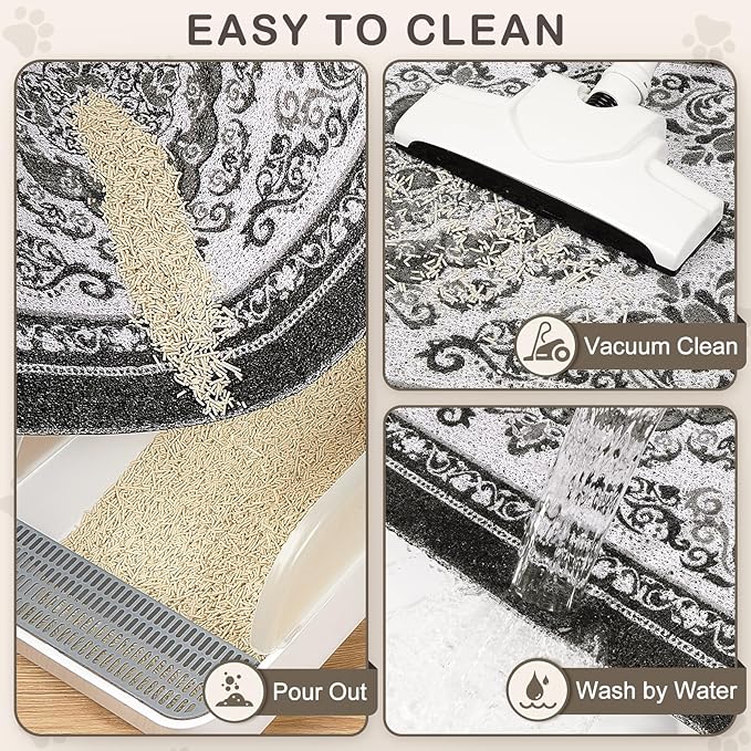 Unicorn Catcher Cat Litter Mat 40" x 30" Non-Slip Litter Box Mat Washable Litter Catcher Mat for Litter Box Indoor Food Mat Supplies Essentials, Black
