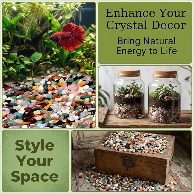 Mixed Crystal Chips Bulk 1lb 1200+Pcs Assorted Natural Tumbled Stone Chips Polished Gemstone Gravel for Aquarium, Succulent Plants, Terrarium, Vase Filler & DIY Crafts