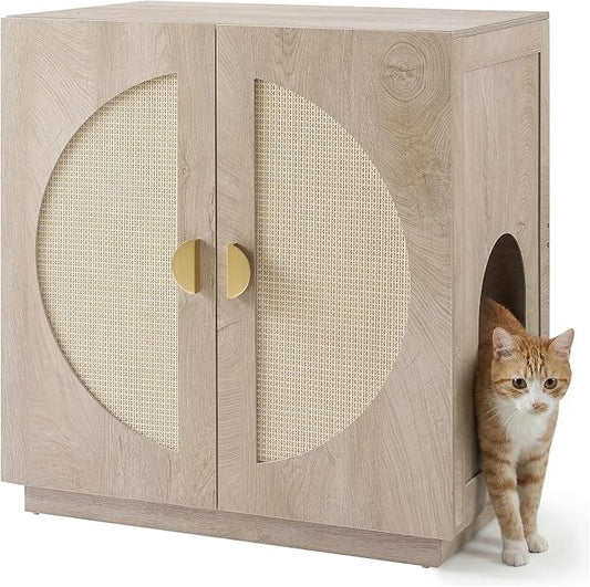 unipaws Cat Litter Box Enclosure with Shelves, Tall Hidden Litter Box Cover for Tall or Top Entry Litter Box, Kitty Enclosed Litter Box Cabinet, Cat Box Furniture, Grey