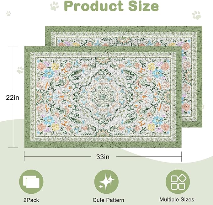 Glittme 2PCS Cat Litter Mat with Non-Slip Bottom Litter Box Mat 33"X22" Litter Trapping Mat Easy to Clean Washable Cat Food Mat for Kitty,L