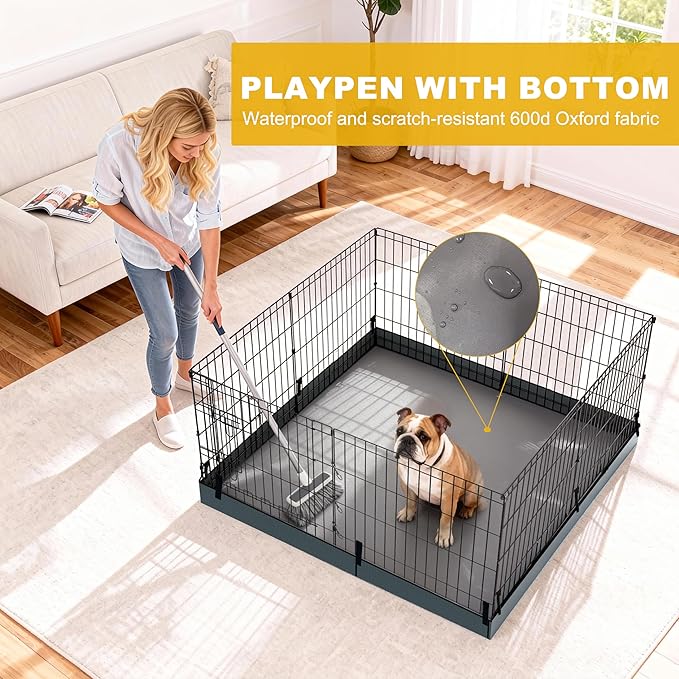 Dog Playpen, Foldable Metal Puppy Play Pen with Bottom Pad, 24x30in 8 Panels Dog Playpen with Door for Indoor Outdoor, Heavy-Duty Pet Exercise Fence for Small Medium Animals
