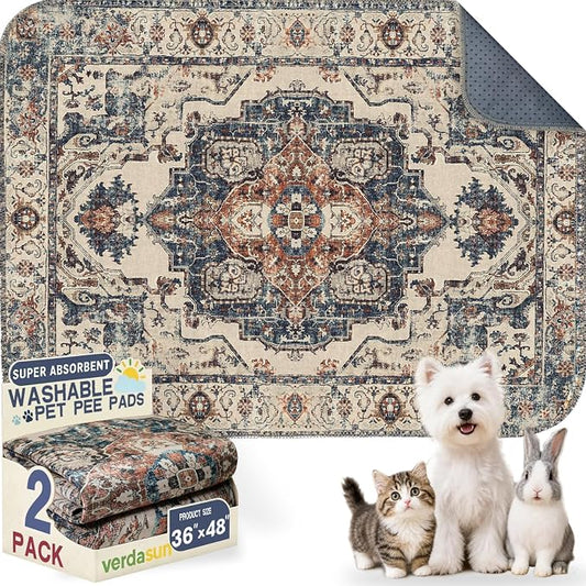 Washable Pee Pads for Dogs, Reusable Puppy Potty Training Pads, Ultra-Absorbent Thick Waterproof Leak-Proof Non-Slip Pads & Mat for Crate, Playpen, Floor, Whelping & Housebreaking , 2 Pack 36"x48"
