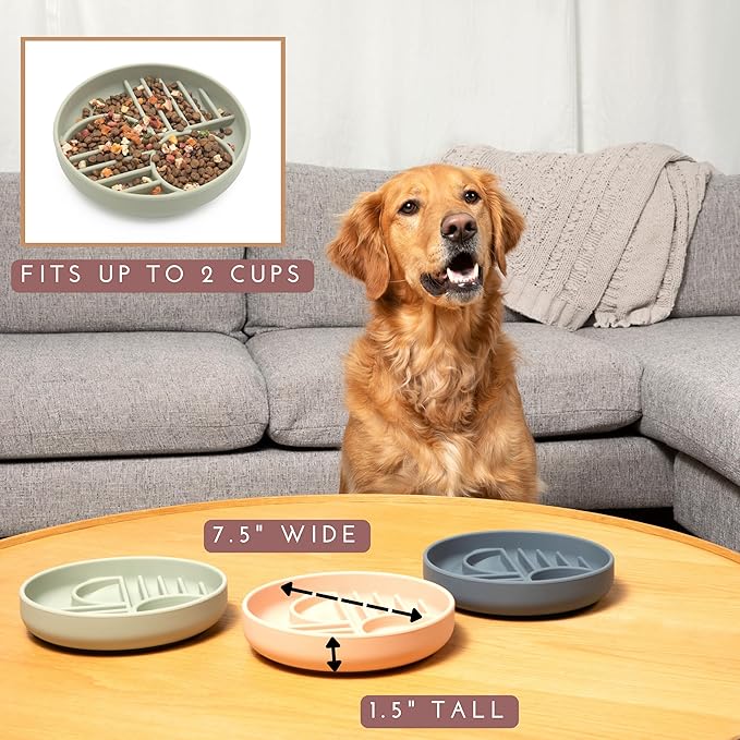 Should We Go? Slow Feeder for Dogs & Puppies, The Slowdown Bowl Silicone Slow Eating, Modern Lick Mat Design, Reduces Gulping, Fits 2 Cups, 7.5” Across x 1.5” Tall, Mealtime Challenge, Medium-Blush