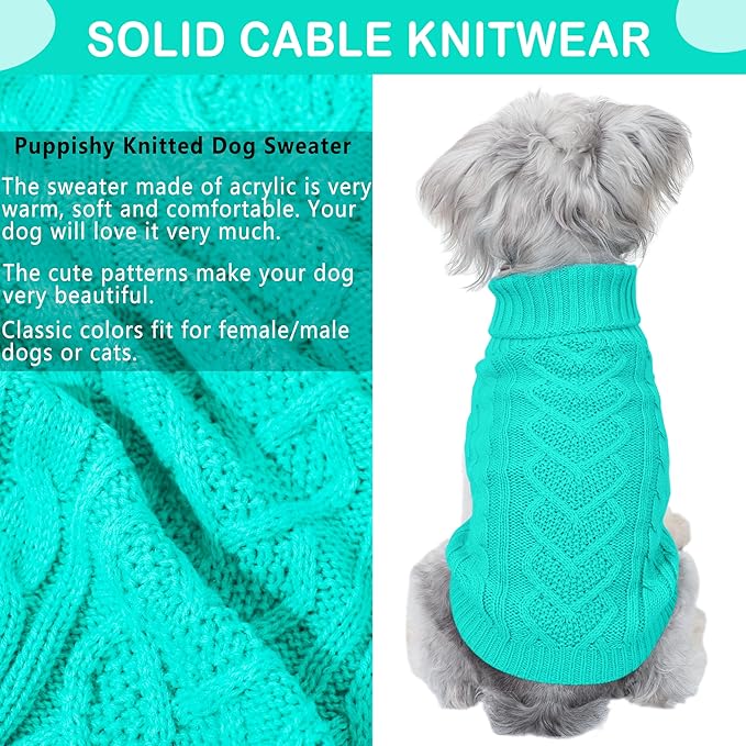 Dog Sweaters Small Dog Clothes for Winter Solid Knitted Puppy Sweater Warm Pet Cat Sweater Doggy Pullover Outfit with Heart-Shape Design(Lake Green, Medium)