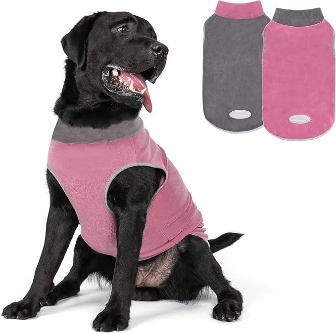 cyeollo 2 Pack Dog Sweater Fleece Vest Pullover Dog Sweatshirt Reflective Lightweight Pet Clothes for Large Dogs Girl Pet Apparel, Pink & Grey XXXL