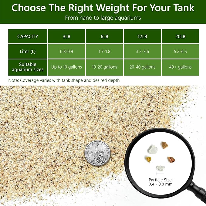 NUPICK 0.4-0.8mm Beige Aquarium Sand, 12lbs Substrate for Fish Tank, Garden | Decorative Fish Tank Sand for Plants, Aquarium Gravel Substrate for Terrarium, Vase Filler, Crafts, Reptiles, Candle, Cactus