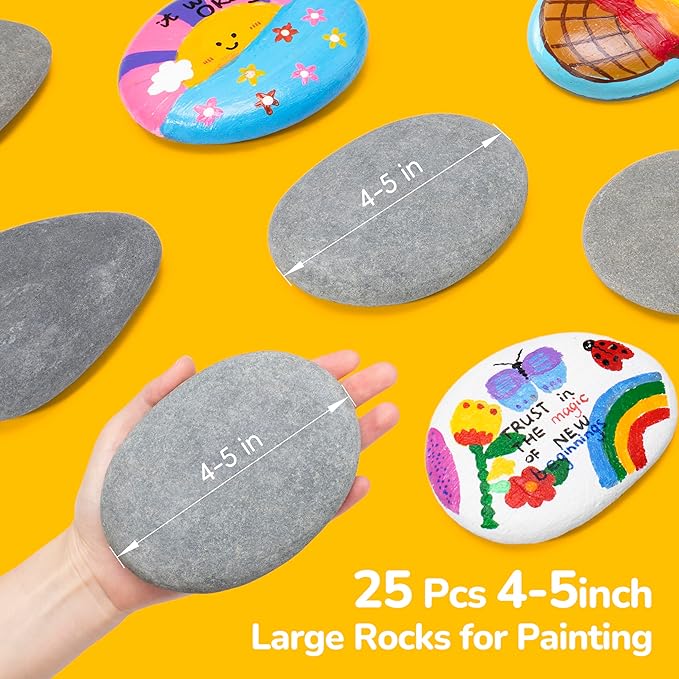 Simetufy 15 Pcs Large Rocks for Painting, 4-5 Inch River Rocks Painting | Stones Smooth Flat Rocks for Painting, Natural Rocks to Paint for Arts DIY Crafts Kids Painters