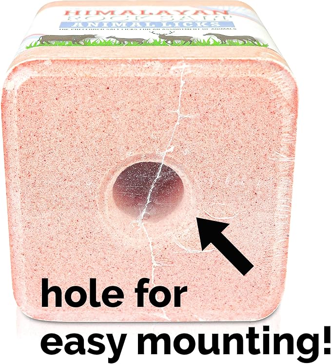 Salt Block for Deer & Horses – Compressed Mineral Salt Lick for Livestock, Cattle & Goats – Himalayan Secrets Pink Rock Salt Block (22LB/10KG, Block w/ Mounting Hole)