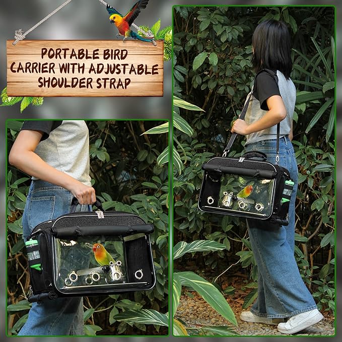 Bird Carrier Airline Approved, Bird Travel Cage with Indestructible Stainless Steel Mesh, Bird Travel Bag Lightweight and Portable with Water Bottle and Bowl