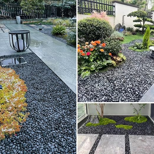 Mulctun 12lb Black Rocks for Planters- 1/4" - 3/4" Polished Black Stones Smooth Flat Pebbles for Fish Tanks Decorative River Rocks for Vases Bonsai Pots Garden Stones for Landscaping and Yards