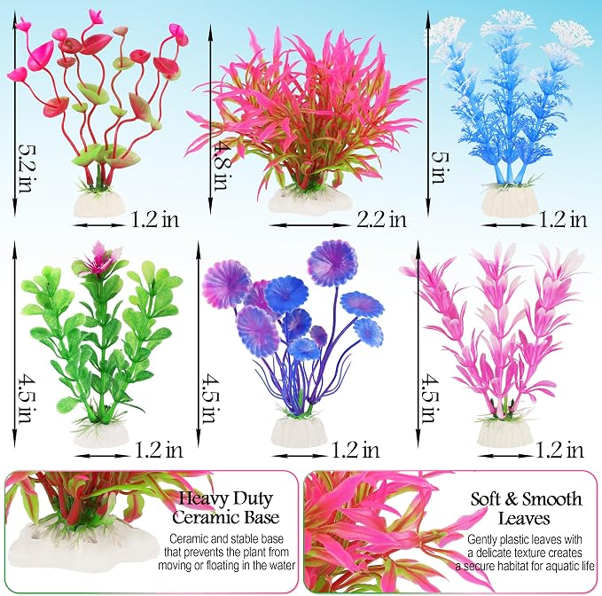 MyLifeUNIT Fish Tank Plants, 7 Pieces Colorful Aquarium Plants and Coral Reef Set for Fish Tank Decoration, Mountain Cave Ornament for Betta, Goldfish to Breed, Play and Rest
