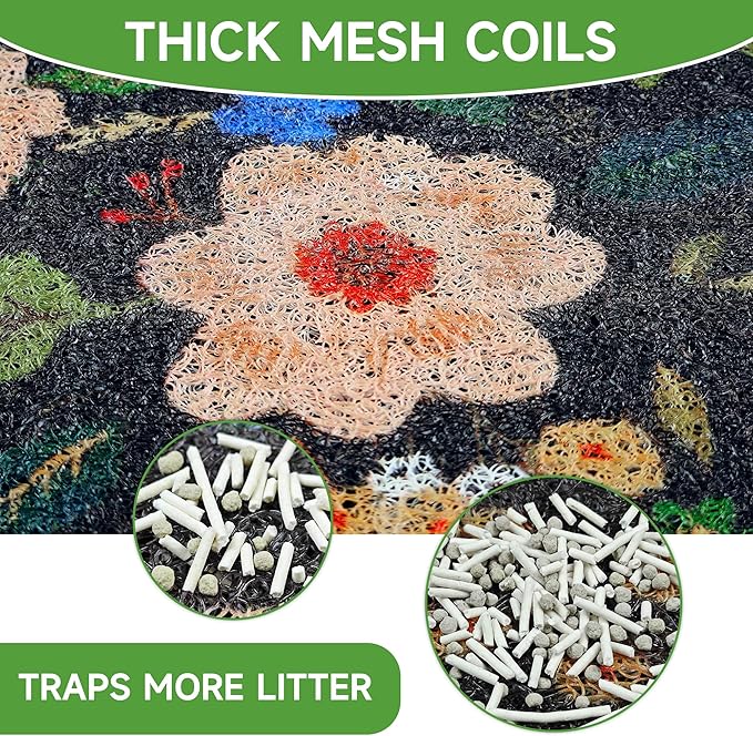 Cat Litter Mat, 35" x 23" Litter Box mat, Traps 100% Litter, Non-Slip Kitty Litter Trapping mats, Large Cute Litter mat, Easy Clean for Scatter Control, Bohe cat Food mat, Urine Waterproof