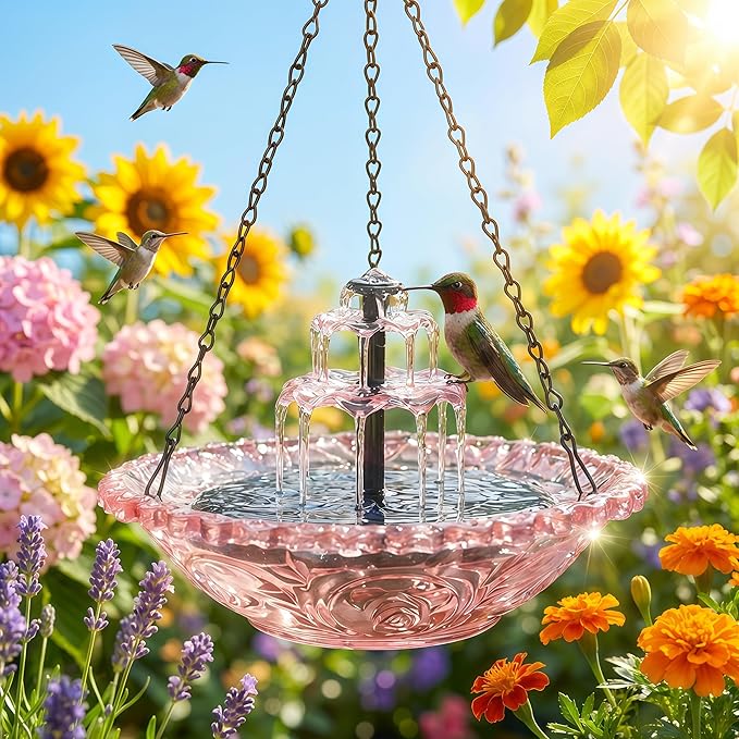 Solar Cascade Hanging Bird Bath Fountain, 2026 New Hanging Bird Bath with Flowing Water for Outdoors Garden Patio Backyard Lawn Decor (Purple)