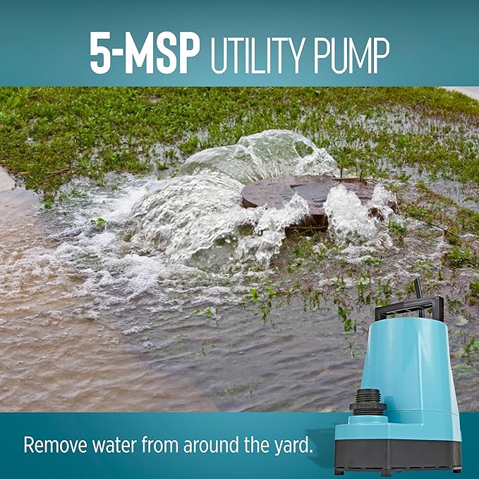 Little Giant 5-MSP 115-Volt, 1/6 HP, 1500 GPH Aluminum Manual Utility Pump, 10-Ft. Cord, Blue, 505723