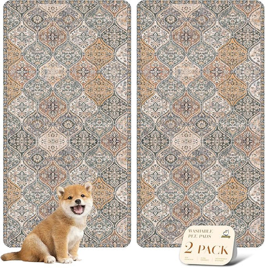 nunubaby Washable Pee Pads for Dogs, Stylish, Non-Slip and Leak-Proof Pee Pads. Reusable Potty Pads for Dogs for Crates and Floors.(Brown/Multi,24" x48" )