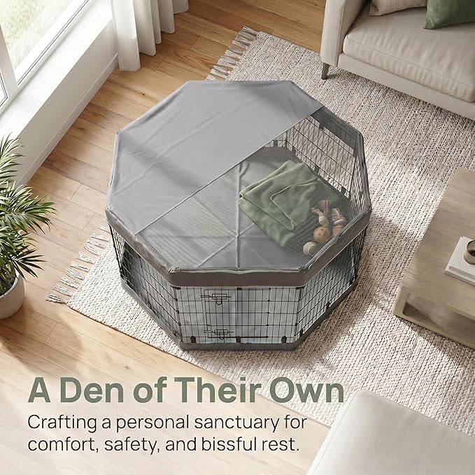 PJYuCien Dog Playpen with Top Cover and Bottom Pad - Metal Foldable Exercise Pen, 8 Panels 30" H x 24" W Indoor Outdoor Pet Fence Puppy Crate Kennel, Gray