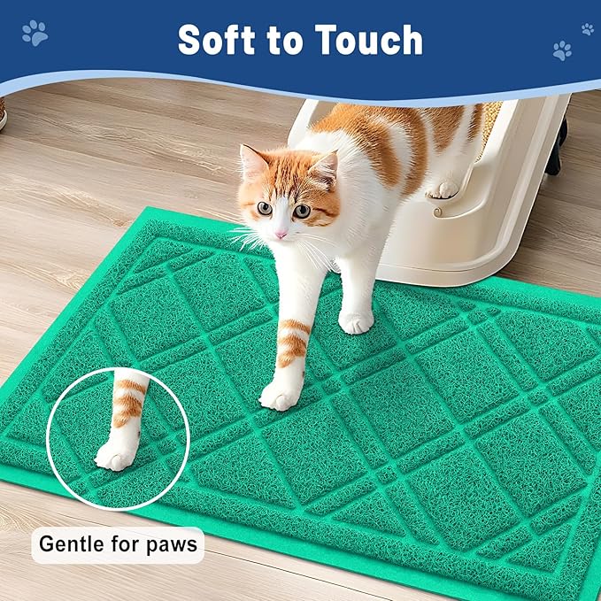 Smiry Cat Litter Box Mat 30x17, Non-Slip Water Resistant Litter Trapping Mat, Easy Clean Less Waste and Urine-Locking Cat Carpet for Indoor, Green
