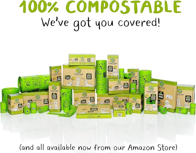 PLANET POOP Home Compostable Dog Poop Bags Extra-Long with Handles 60 Un-Scented Pet Waste Bags Plastic Free, Thick Leakproof Plant-Based Doggy Bag, Cats & Dogs Pet Supplies