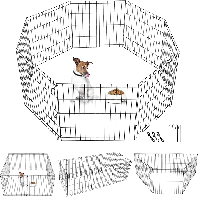 Pet Playpen 8 Panels Foldable Metal Exercise Pen Animal Exercise Dog Fence Indoor Outdoor for Medium/Small Animals (24" H)
