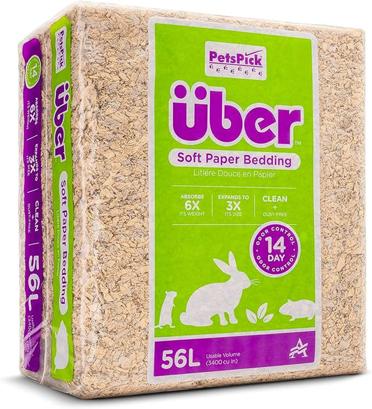 PETSPICK Uber Soft Paper Pet Bedding for Small Animals, Natural, 56L