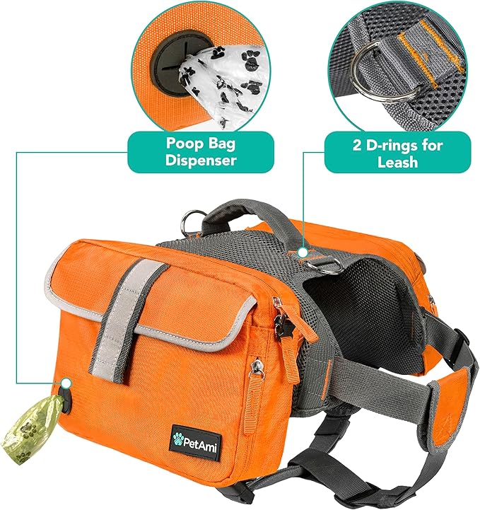 PetAmi Dog Backpack for Medium & Large Dogs, Saddle Bag for Dogs to Wear for Hiking, Pet Backpack Harness Dog Pack with Reflective Side Pockets for Walking Running