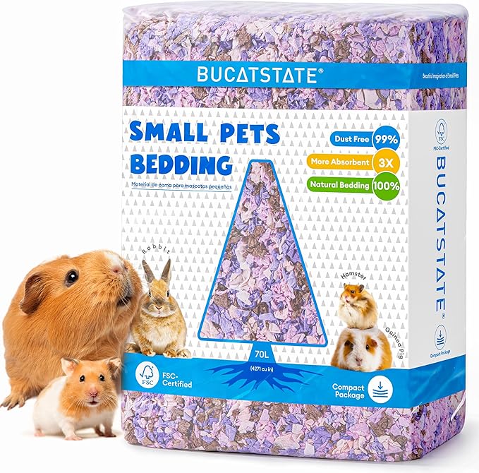 BUCATSTATE Hamster Bedding 70L, Truly 99% Dust-Free Small Animal Paper Bedding Odor Control, Cozy Hamster Litter for Rabbit Rat Syrian Dwarf Hamsters Gerbils (Wildflower)