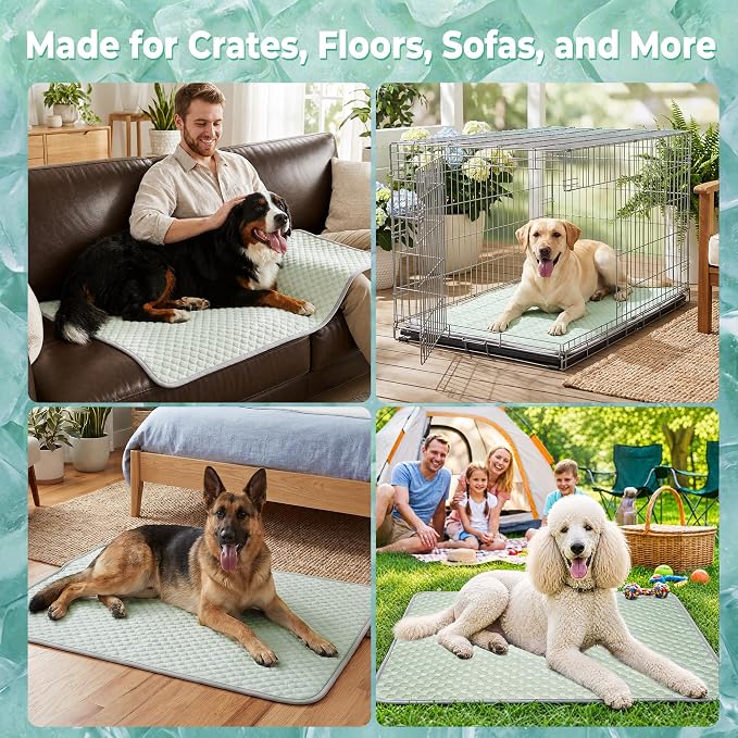 PatiencET Extra Large Dog Cooling Mat, 40 x 50 in XL No-Gel Cooling Pad for Large Dogs, Cool Touch Pet Mat with Ice-Dot Texture, Washable Summer Dog Mat for Bed, Floor, Crate, Sofa, Car, Light Green