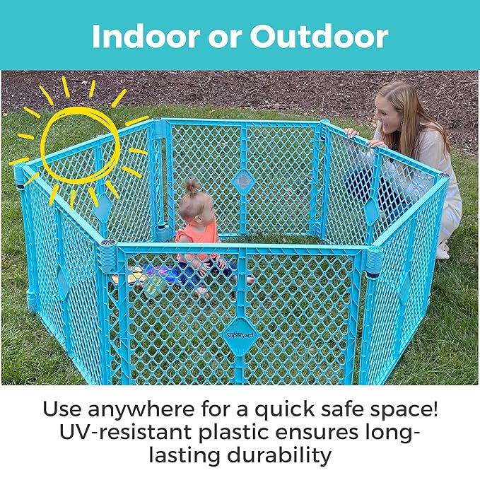 Toddleroo by North States - Superyard Baby Play Yard: Freestanding 6 Panel Baby Playpen - Indoor or Outdoor Use - Made in USA - Encloses Up to 18.5 Square Feet - 26 Inches Tall - Aqua