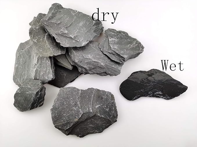 Voulosimi Natural Slate Rocks PH Neutral Stone Perfect Rocks for Aquariums, Landscaping Model,Tank Decoration,Amphibian Enclosures (12 LB, 5-7 inch)