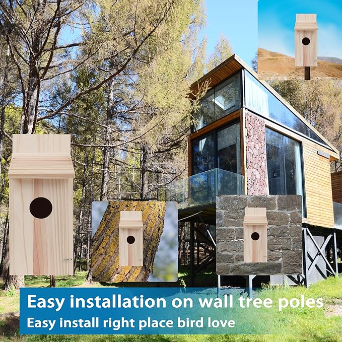 Bird Houses for Outside Clearance, Cedar Finch Bluebird Box House for Outside Clearance Wood Bluebird Box House Cedar Wren Hummingbird Birdhouse,Assembled,Natural, 1Pack