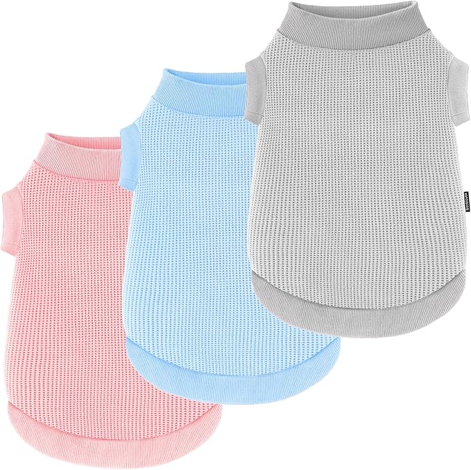 3 Pack Dog Shirt for Small Supplies Functional Waffle Dog Clothes Warm Soft Sweatshirt Outfit for Dogs Cats Pet Apparel