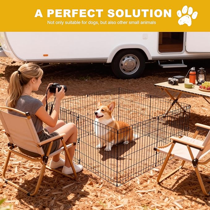 Dog Playpen,Foldable Metal Puppy Play Pen with Bottom Pad,24x36in 8 Panels Dog Playpen with Door for Indoor Outdoor,Heavy-Duty Pet Exercise Fence for Small Medium Animals