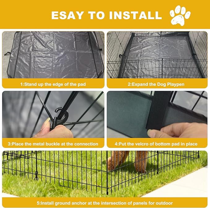 Dog Playpen, Foldable Metal Puppy Play Pen with Bottom Pad, 24x24in 8 Panels Dog Playpen with Door for Indoor Outdoor, Heavy-Duty Pet Exercise Fence for Small Medium Animals