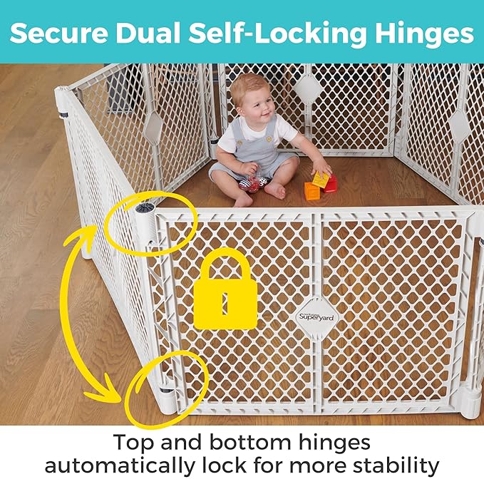 Toddleroo by North States - Superyard Duo Extra Wide Baby Gate & Play Yard: 6 Panel Playpen - Included Wall Mount Kit - Made in USA - 38.5 to 201 Inches W - 26 Inches T - Light Gray