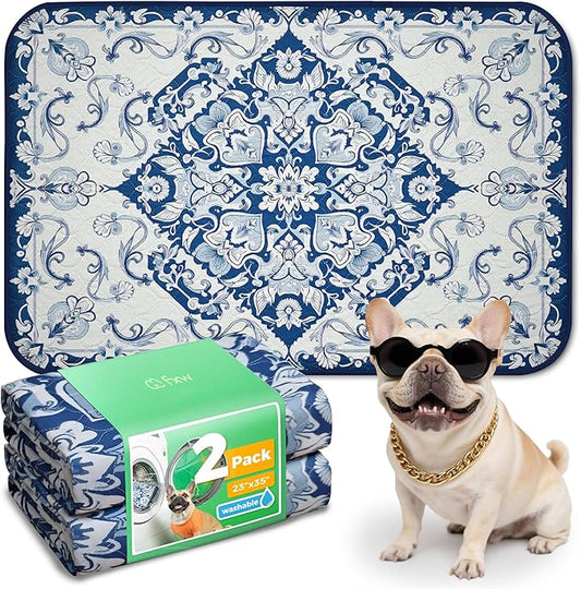 FXW Washable Pee Pads for Dogs, Puppy Pads with Super Absorbent, Specifically Designed for 36inch Cages, 23" x 35" Rectangle, Mandala Blue, 2 Packs