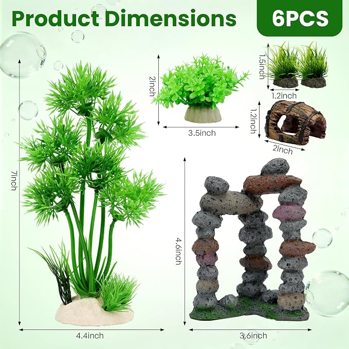 Fish Tank Decorations Artificial Small Resin Hideout Cave Plants | Resin hideout cave for fish tank decor, 6pcs aquarium decoration with lifelike plants, reduce stress for small tropical fish