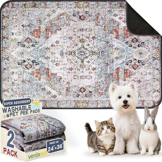 Washable Pee Pads for Dogs, Reusable Puppy Potty Training Pads, Ultra-Absorbent Thick Waterproof Leak-Proof Non-Slip Pads & Mat for Crate, Playpen, Floor, Whelping & Housebreaking , 2 Pack 24"x36"