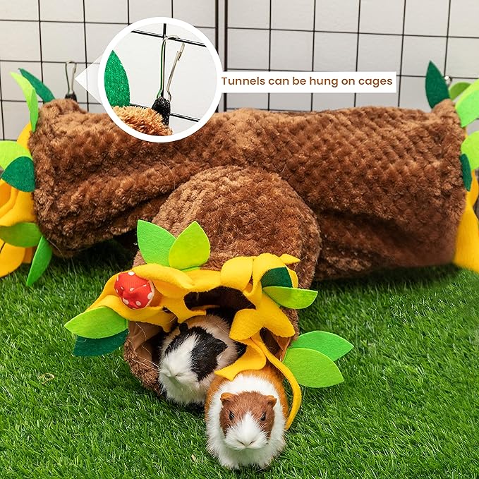 Guinea Pig Hideout - 3 Way Collapsible Small Animal Tunnel Tubes Toy for Rat Hamster Guinea Pig Hedgehog Chinchilla Lizard Baby Rabbit - Playing Sleeping Resting Guinea Pig Cage Accessories