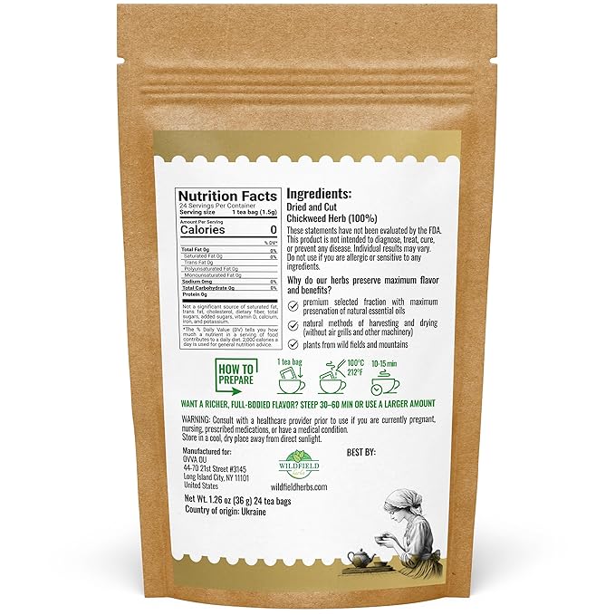 24 Bags Chickweed Herb Chickweed Tea (Stellaria Media) - 24 Count 2g Tea Bags Capiqui