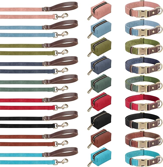 Didog Soft PU Leather Dog Collar for Large Dogs,Classic Adjustable Dog Collars with Quick Release Metal Buckle,Easy Clean and Comfortable with Nylon Lining,Light Blue,L Neck 16-23"