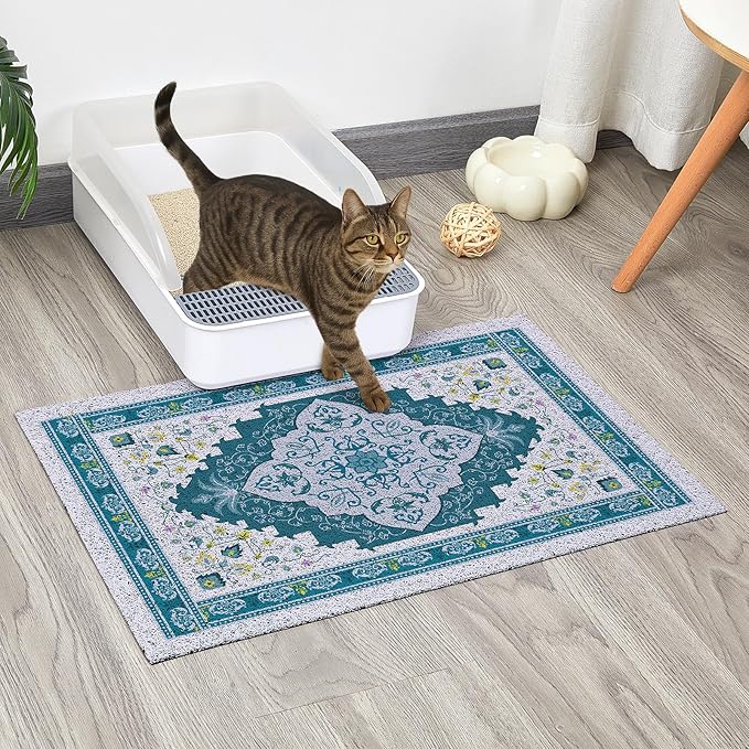 Glittme Cat Litter Mat with Non-Slip Bottom Litter Box Mat 24"X15" Litter Trapping Mat Easy to Clean Washable Cat Food Mat for Kitty,S